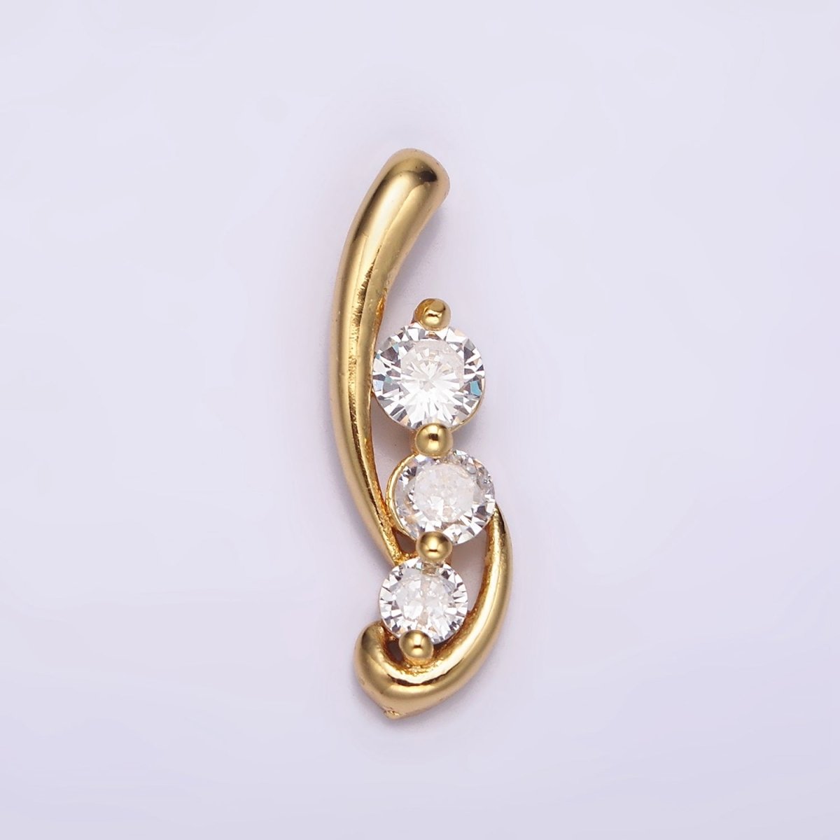 24K Gold Filled Triple Clear Round CZ Curved Band Pendant | N1939