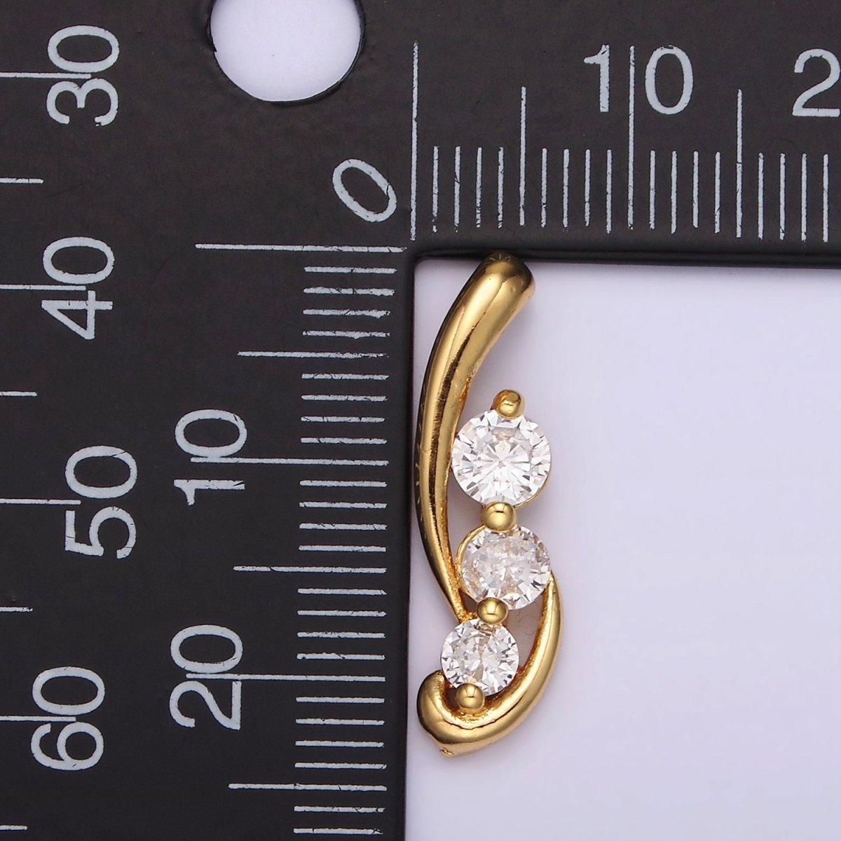 24K Gold Filled Triple Clear Round CZ Curved Band Pendant | N1939