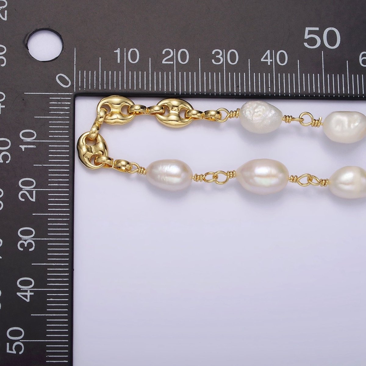 24K Gold Filled Triple Freshwater Pearl Anchor Link Unfinished Jewelry Making Chain | ROLL-1407 Clearance Pricing