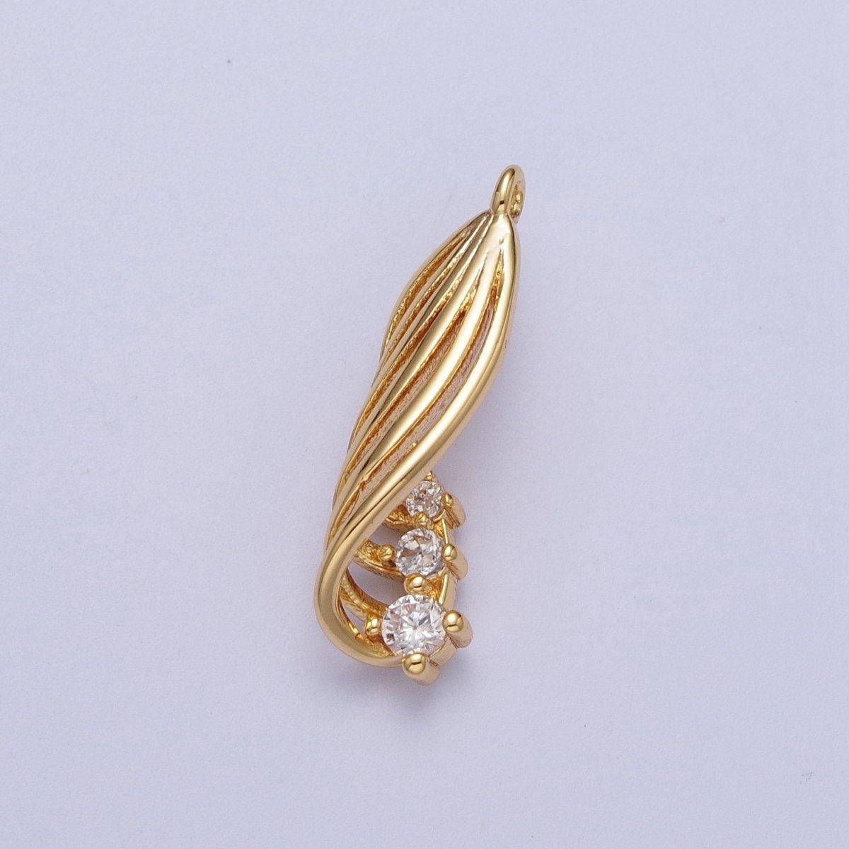 24K Gold Filled Twirled Palm Leaf Cubic Zirconia Charm E-420