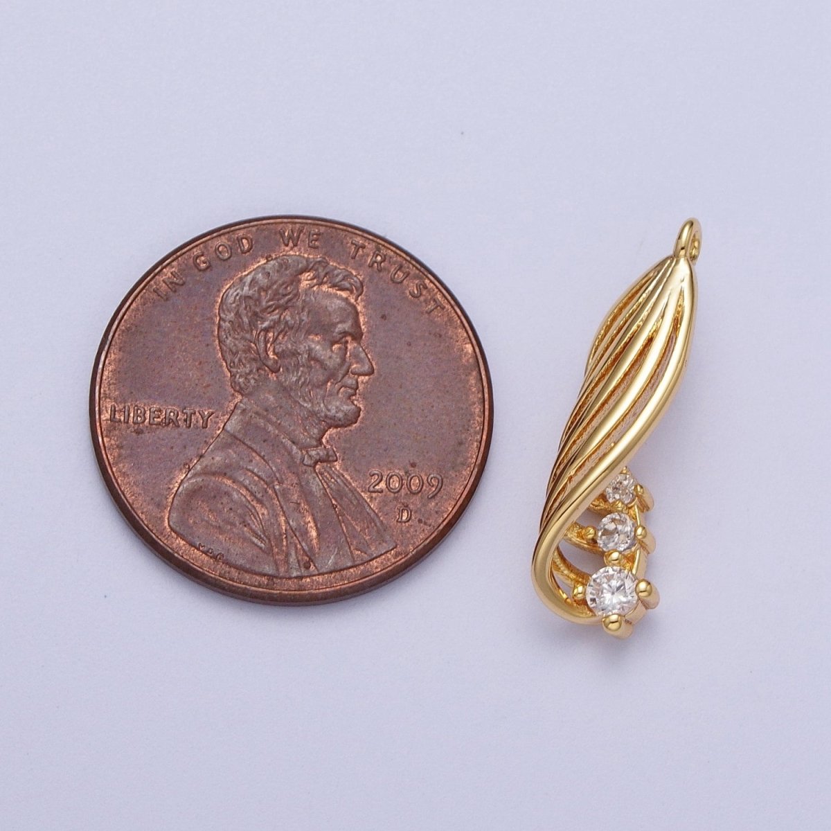 24K Gold Filled Twirled Palm Leaf Cubic Zirconia Charm E-420