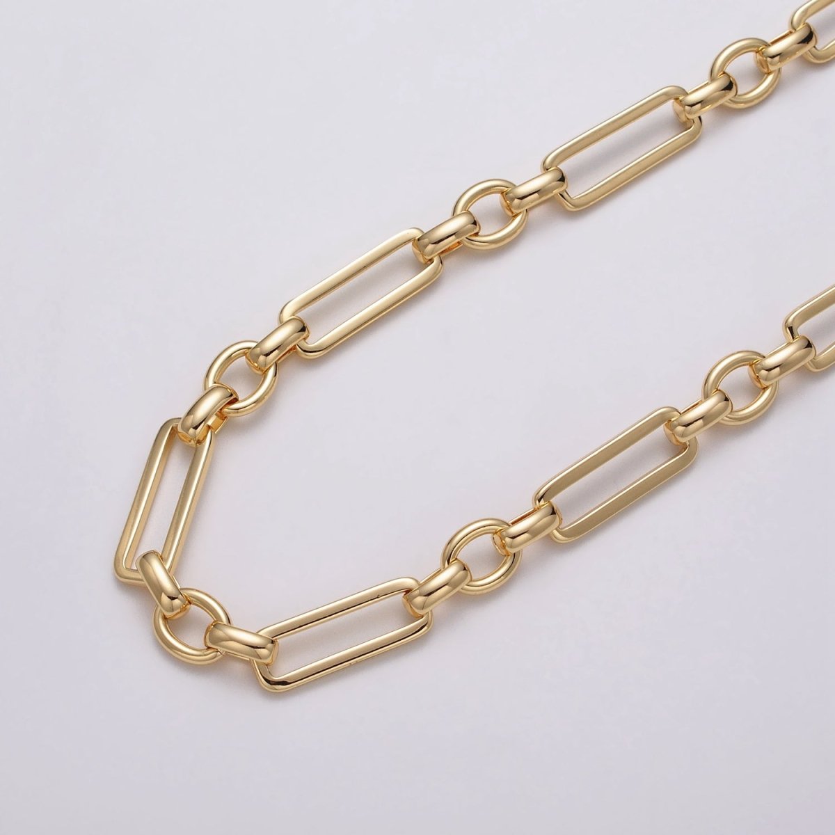24k Gold Filled Unique PaperClip Figaro Long and Short Fancy Unfinished Chain by Yard in Gold & Silver | ROLL-1125 ROLL-1196