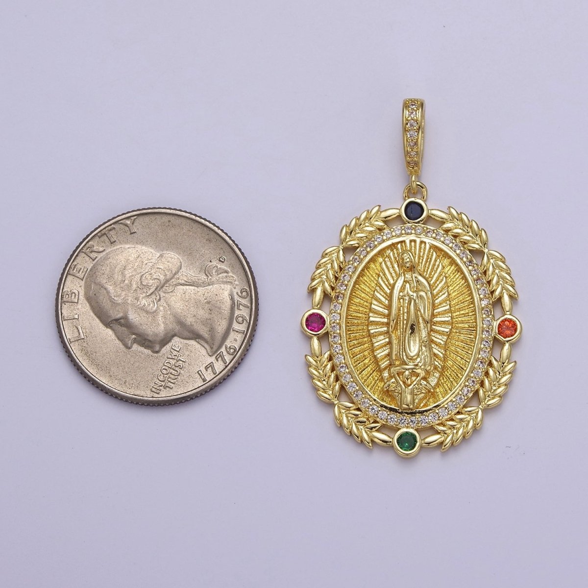 24K Gold Filled Virgin Mary Pendant Gold Lady Guadalupe Medallion Charm for Religious Necklace J-735