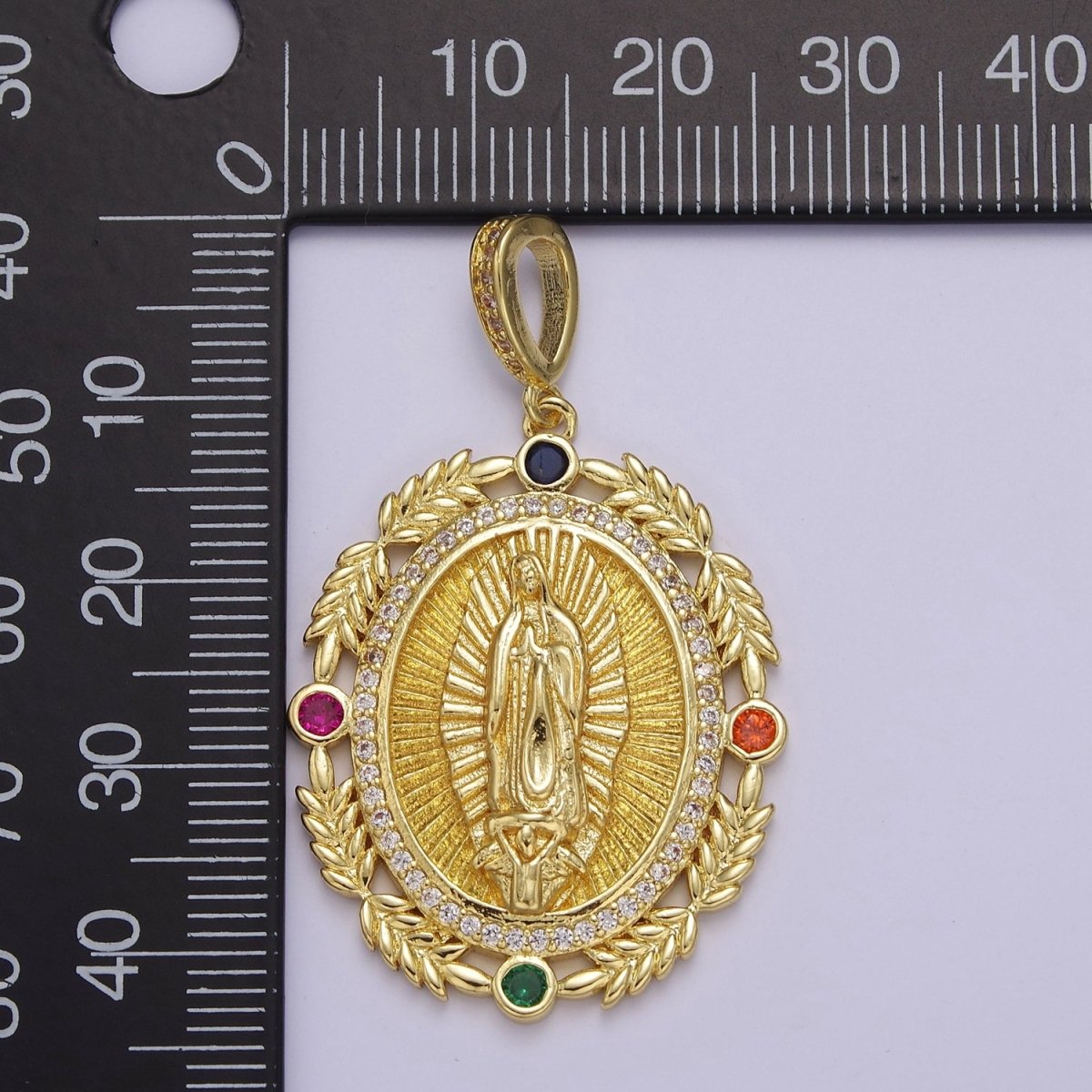 24K Gold Filled Virgin Mary Pendant Gold Lady Guadalupe Medallion Charm for Religious Necklace J-735