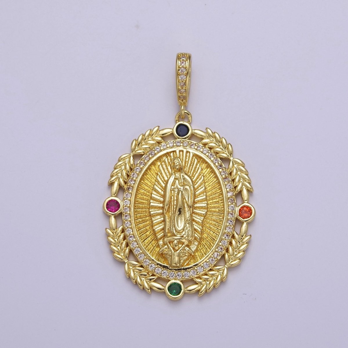 24K Gold Filled Virgin Mary Pendant Gold Lady Guadalupe Medallion Charm for Religious Necklace J-735