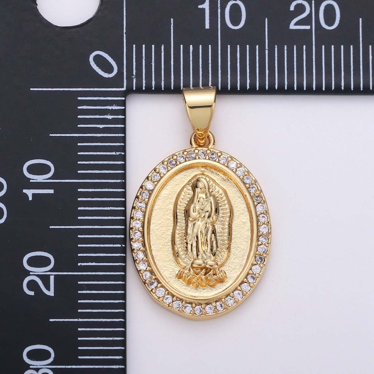 24K Gold Filled Virgin Mother Mary Pendant Micro Pave Lady of Guadalupe Medallion Necklace Charm for Religious Jewelry I-627