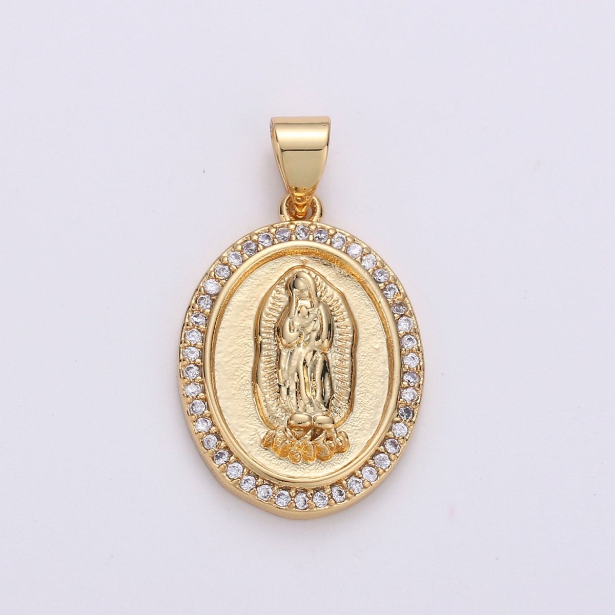 24K Gold Filled Virgin Mother Mary Pendant Micro Pave Lady of Guadalupe Medallion Necklace Charm for Religious Jewelry I-627