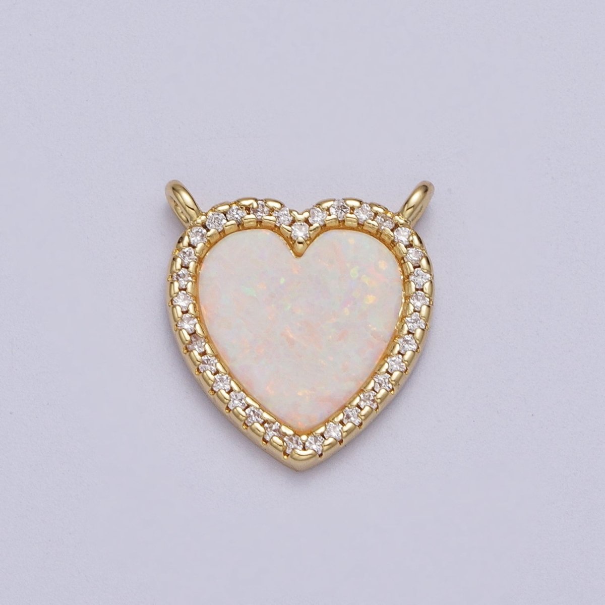 24K Gold Filled White Opal Heart Micro Paved CZ Connector | Y-658