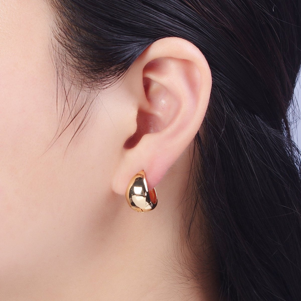 24K Gold Filled Wide Chubby Band Hoops Huggie Earrings Q-154