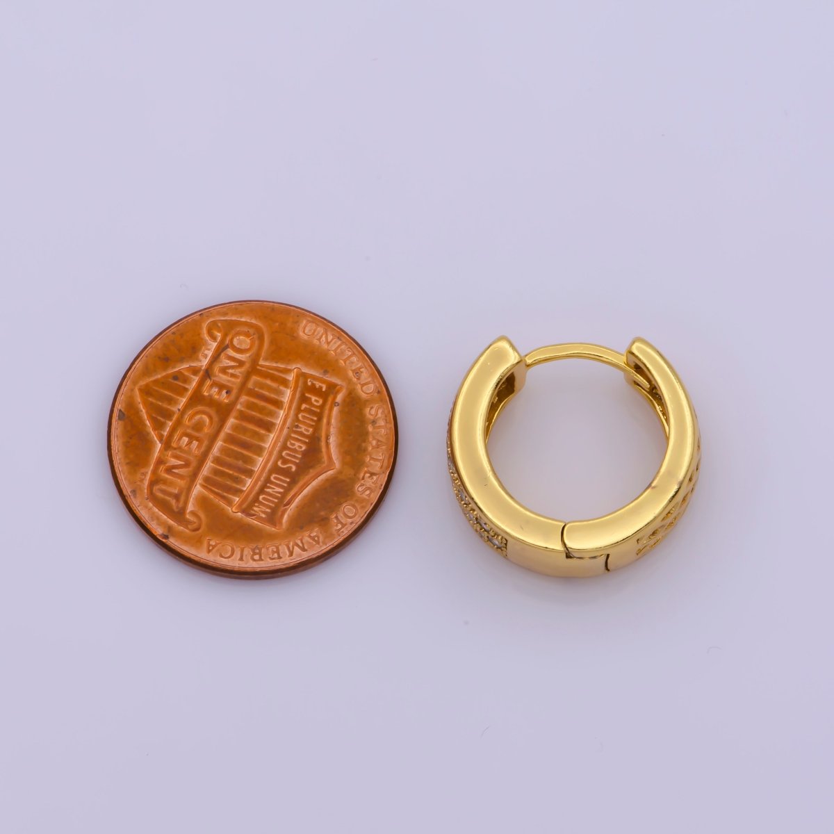 24K Gold Filled Wide Dome Micro Paved CZ 16.5mm Huggie Hoop Earrings | AE-530