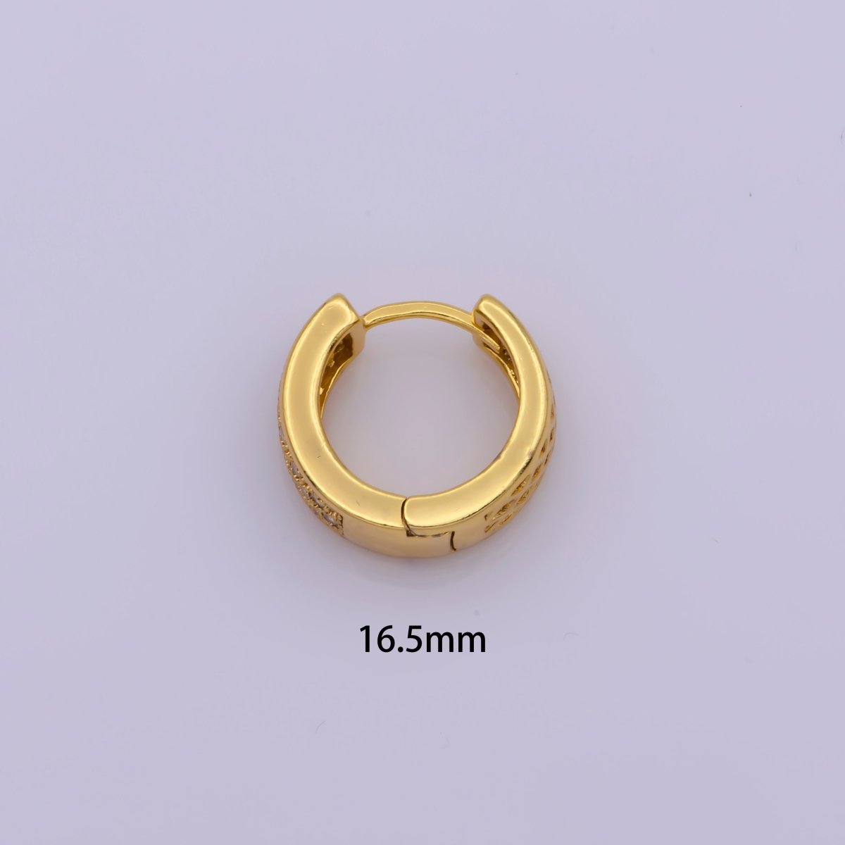24K Gold Filled Wide Dome Micro Paved CZ 16.5mm Huggie Hoop Earrings | AE-530
