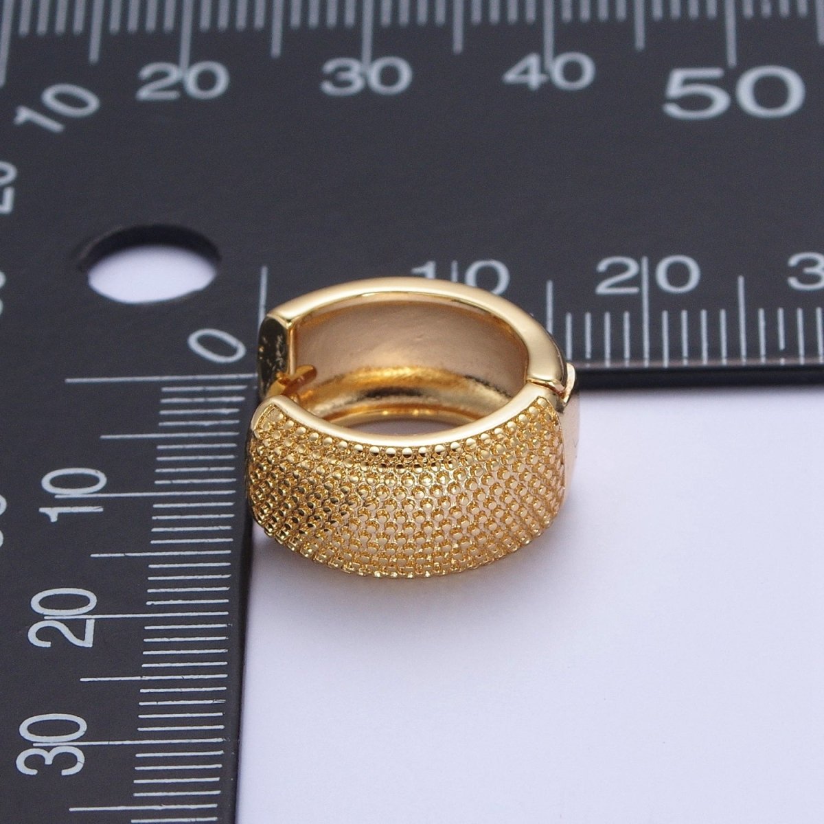 24K Gold Filled Wide Textured Dotted Huggie Hoop Earring T-187