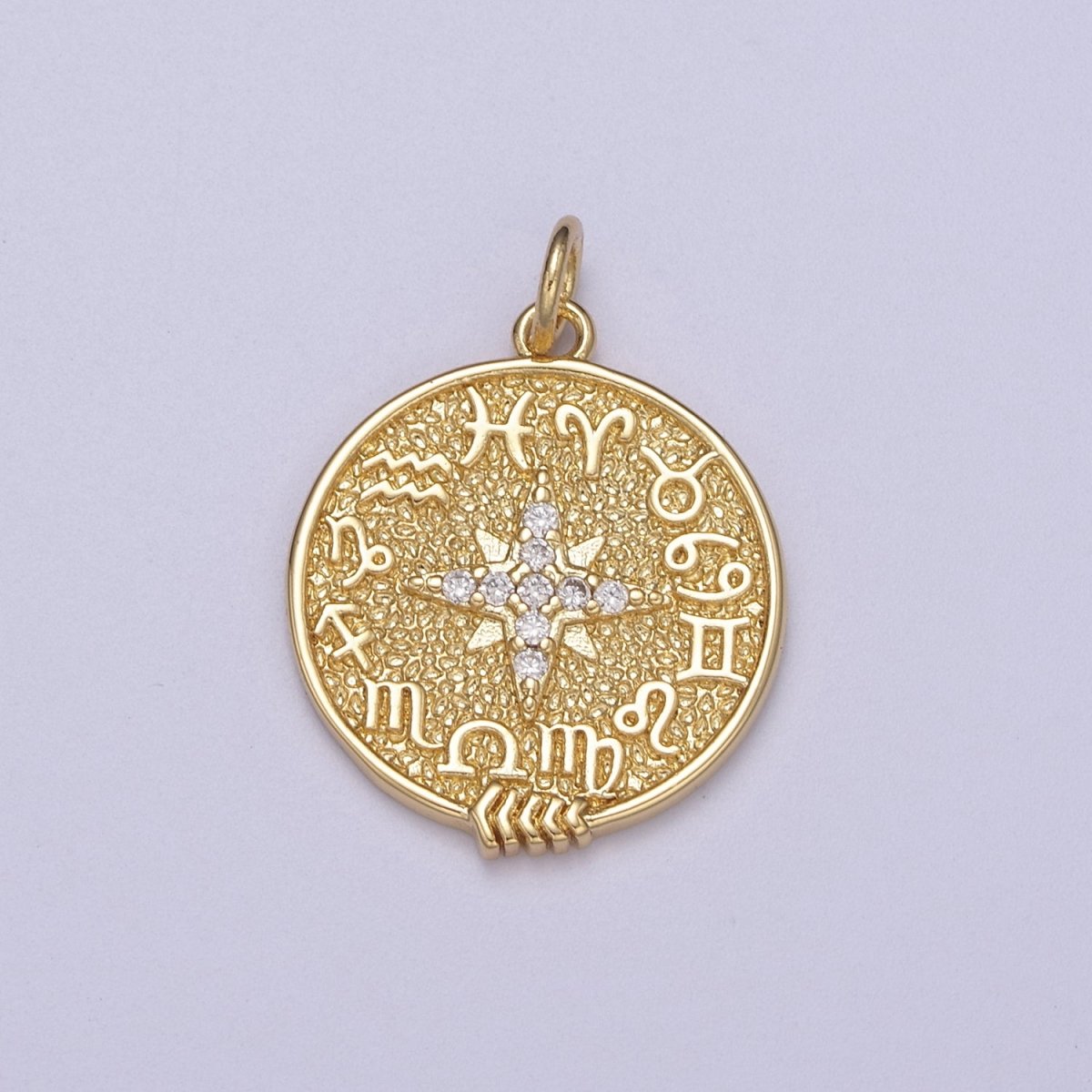 24K Gold Filled CZ North Star Sign Zodiac Horoscope Round Charm | C340