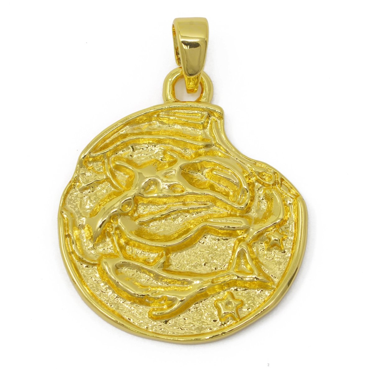 24K Gold Filled Zodiac Horoscope Sign Constellation Medallion Pendant Charm Rustic Rough Hammered Coin | A-A-1794-A-A1796