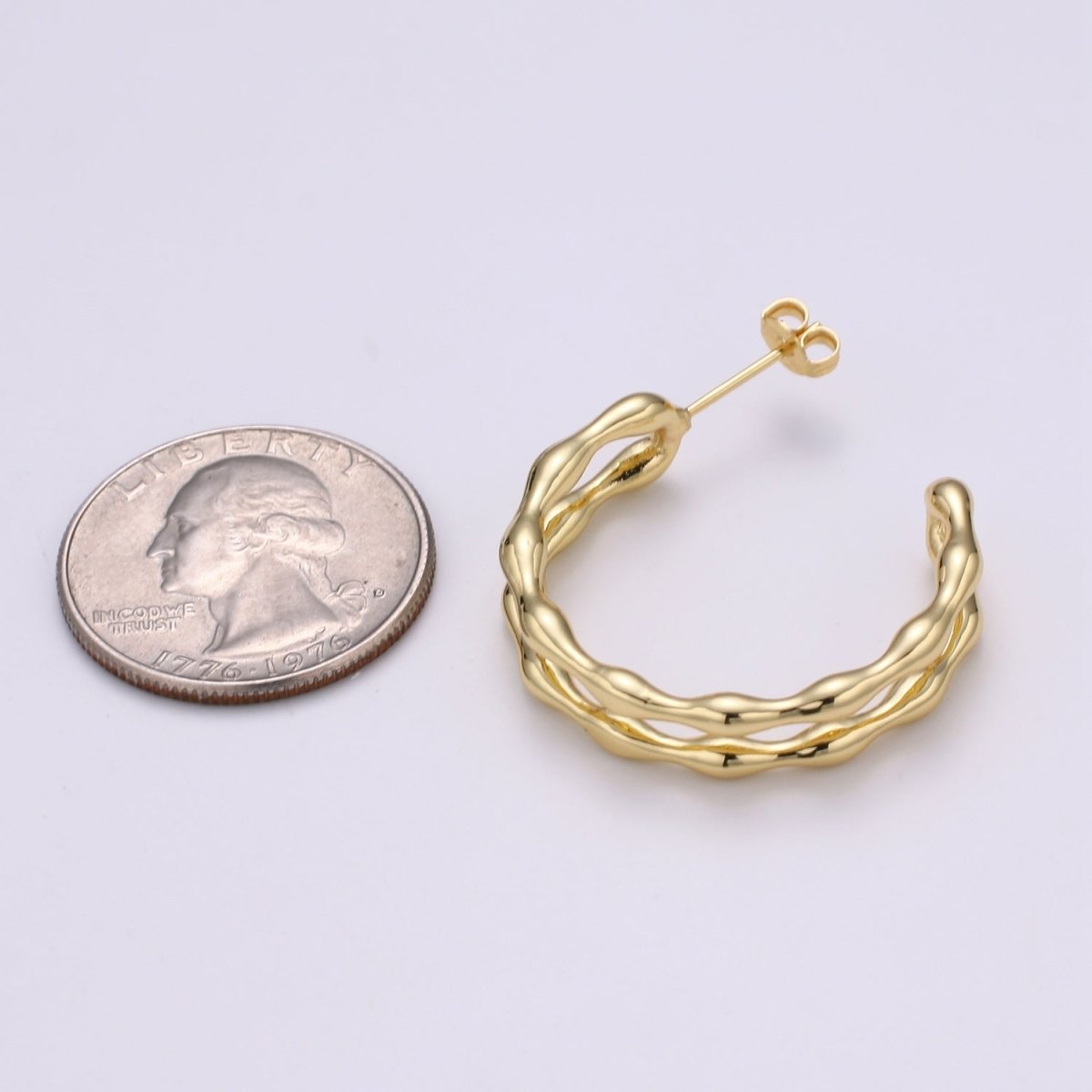 24k Gold Hoop Earring Jewelry, Chunky Hoop Earrings, Gold Hammered Hoops, 28x33mm Hoop Earrings Q-426