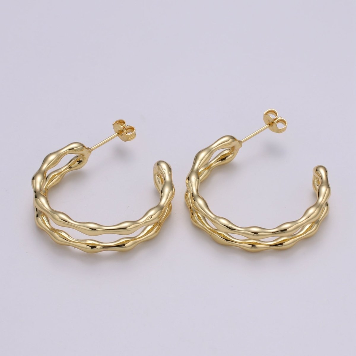 24k Gold Hoop Earring Jewelry, Chunky Hoop Earrings, Gold Hammered Hoops, 28x33mm Hoop Earrings Q-426
