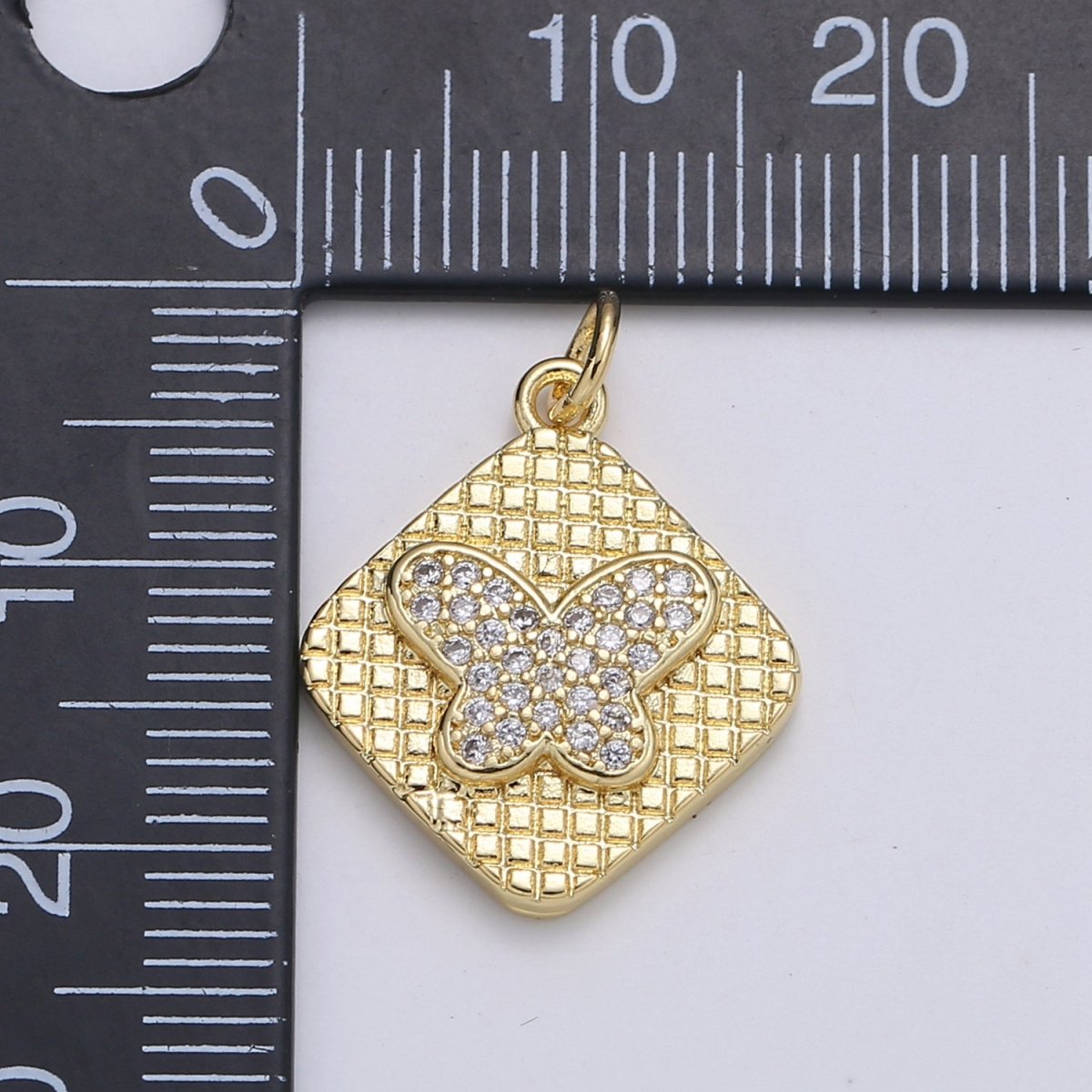 24K Gold Micro Pave Butterfly Charm Cubic Zirconia Mariposa Pendant Charm Square Plate CZ Moth Charm E-148