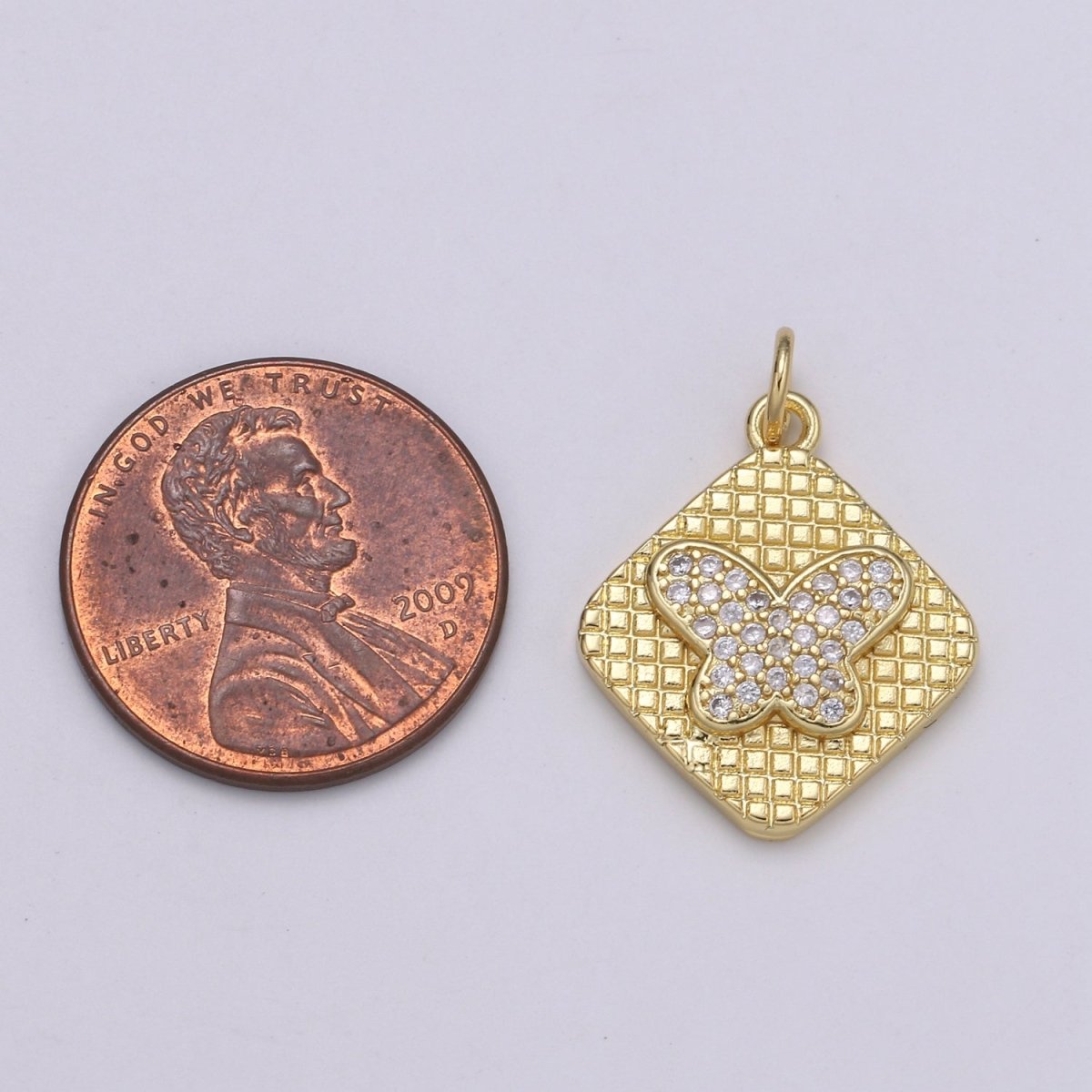 24K Gold Micro Pave Butterfly Charm Cubic Zirconia Mariposa Pendant Charm Square Plate CZ Moth Charm E-148