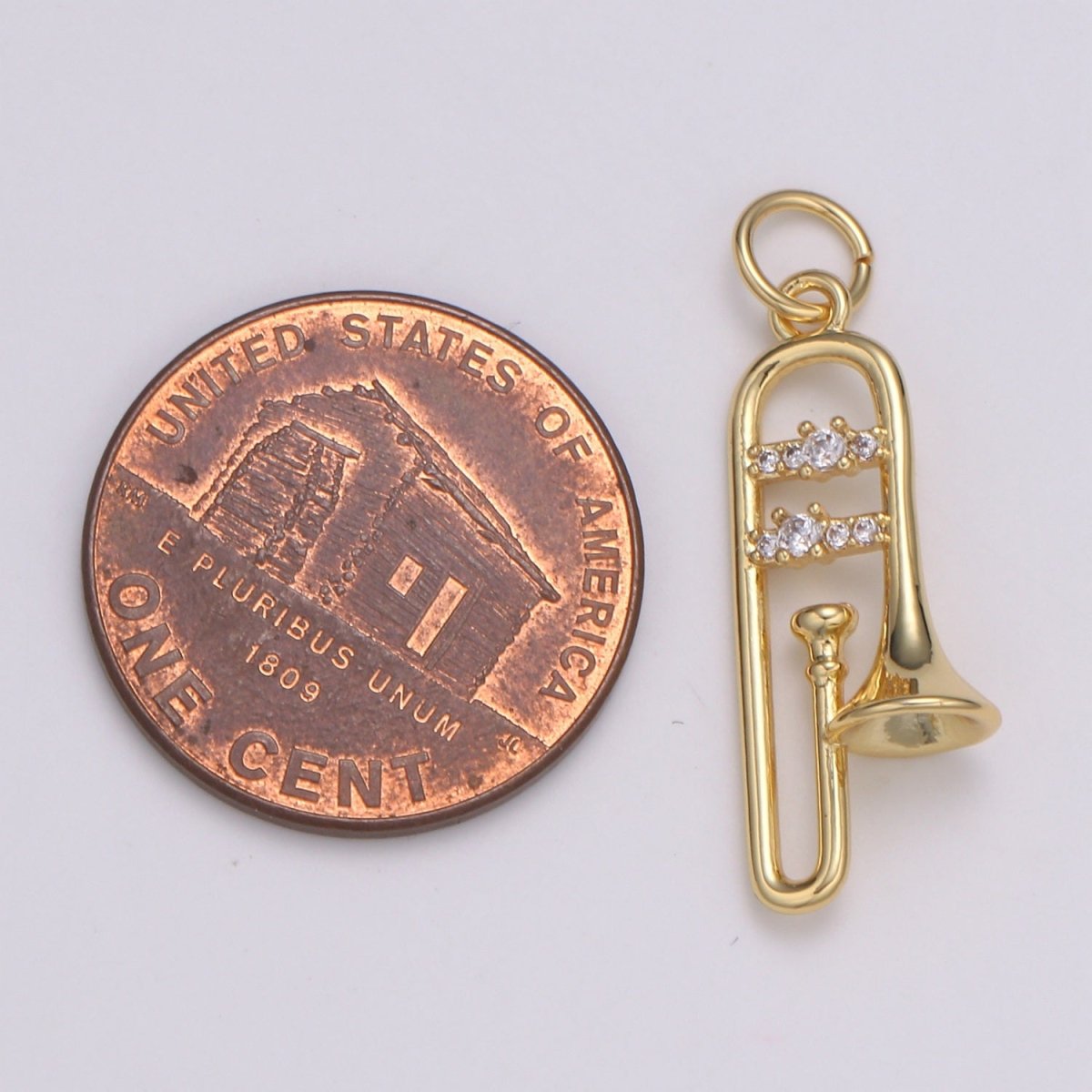 24K Gold Micro Pave CZ Music Trumpet Pendant Charm, Musical Pendant Charm, Music Pendant, For DIY Jewelry, E-201