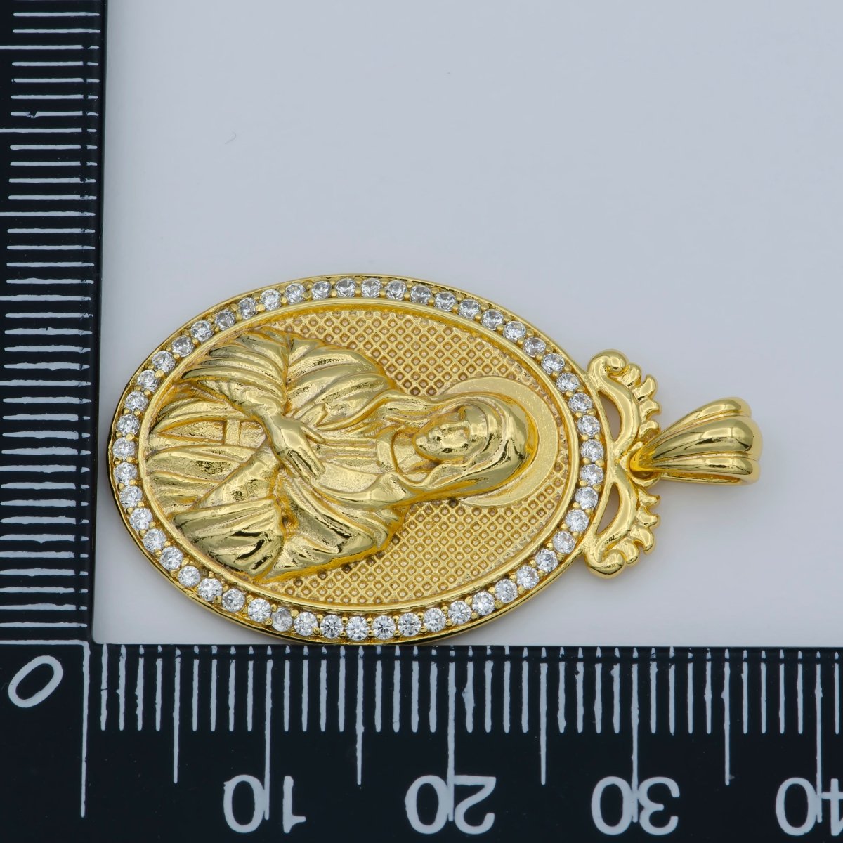 24k Gold Micro Pave Lady Guadalupe Charm, Cubic Zirconia Virgin Mary Pendant Medallion For Religious DIY Jewelry I-074