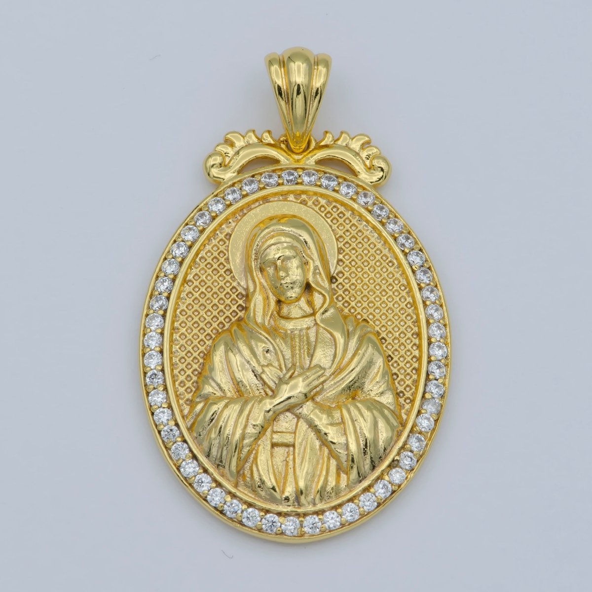 24k Gold Micro Pave Lady Guadalupe Charm, Cubic Zirconia Virgin Mary Pendant Medallion For Religious DIY Jewelry I-074