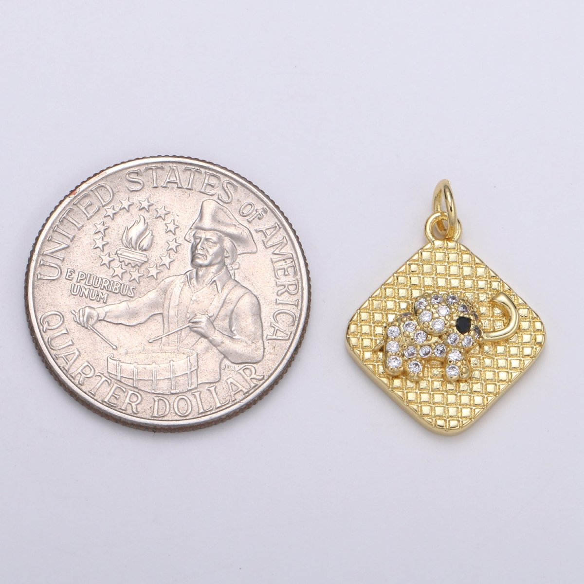 24K Gold Micro Pave Lucky Elephant Charm Cubic Zirconia Animal Pendant Charm Square Plate CZ simple Charm E-146