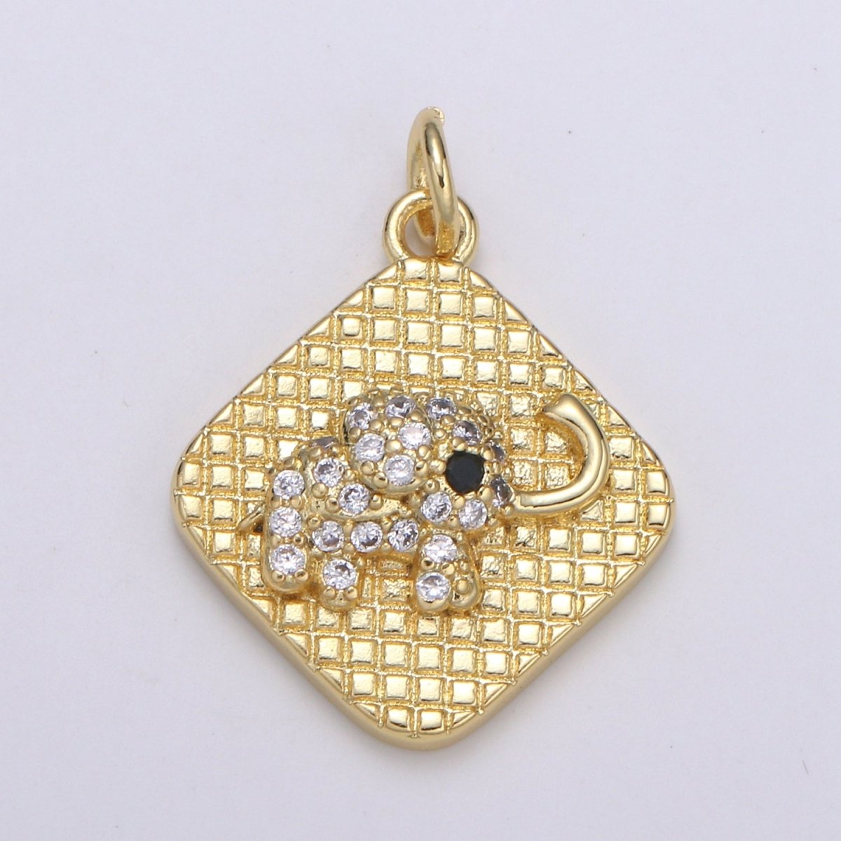 24K Gold Micro Pave Lucky Elephant Charm Cubic Zirconia Animal Pendant Charm Square Plate CZ simple Charm E-146