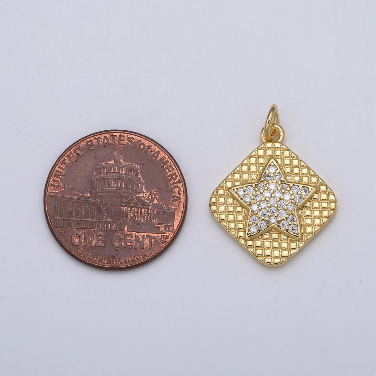 24K Gold Micro Pave Star Charm Cubic Zirconia Celestial Pendant Charm Rhombus Tag CZ simple Charm E-139