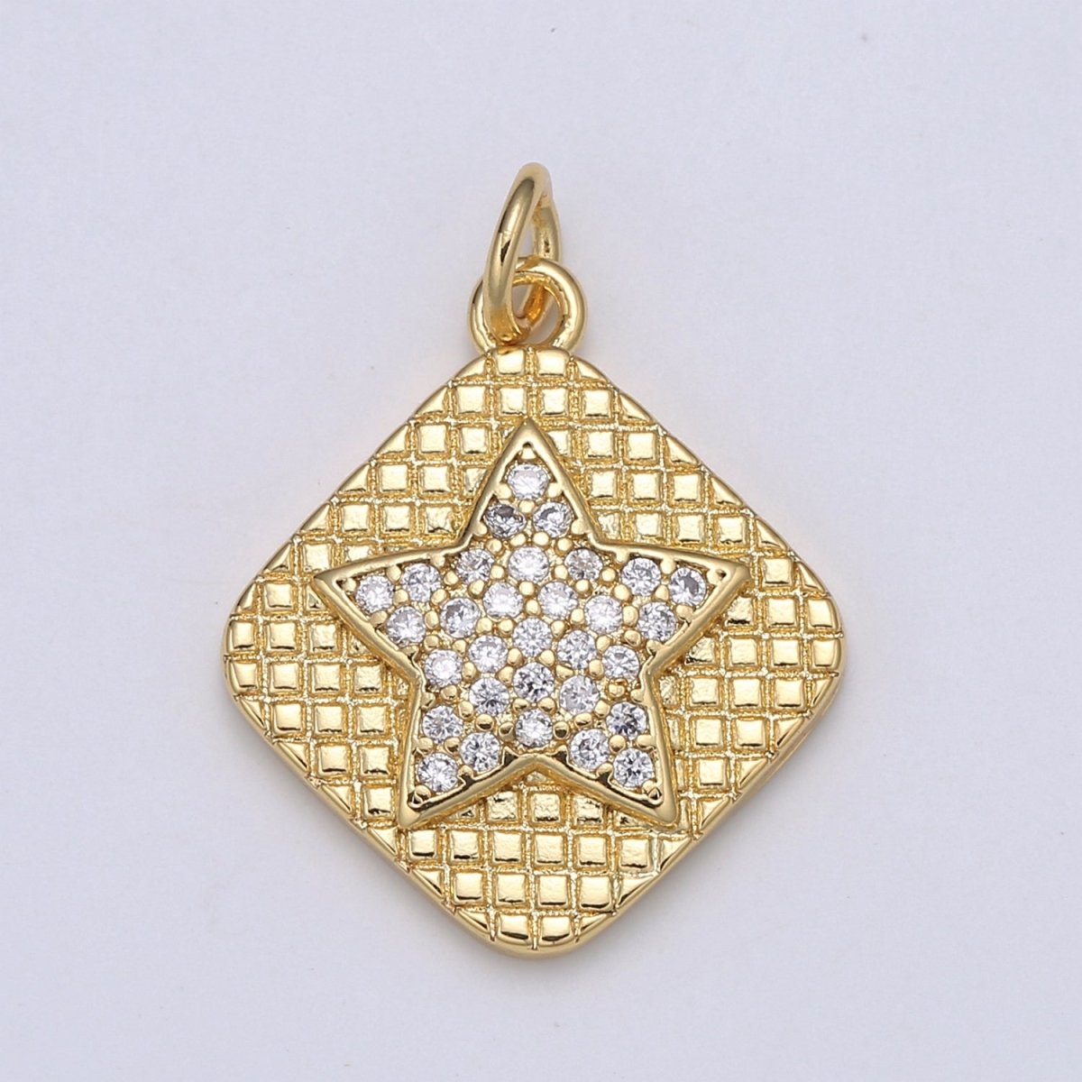 24K Gold Micro Pave Star Charm Cubic Zirconia Celestial Pendant Charm Rhombus Tag CZ simple Charm E-139