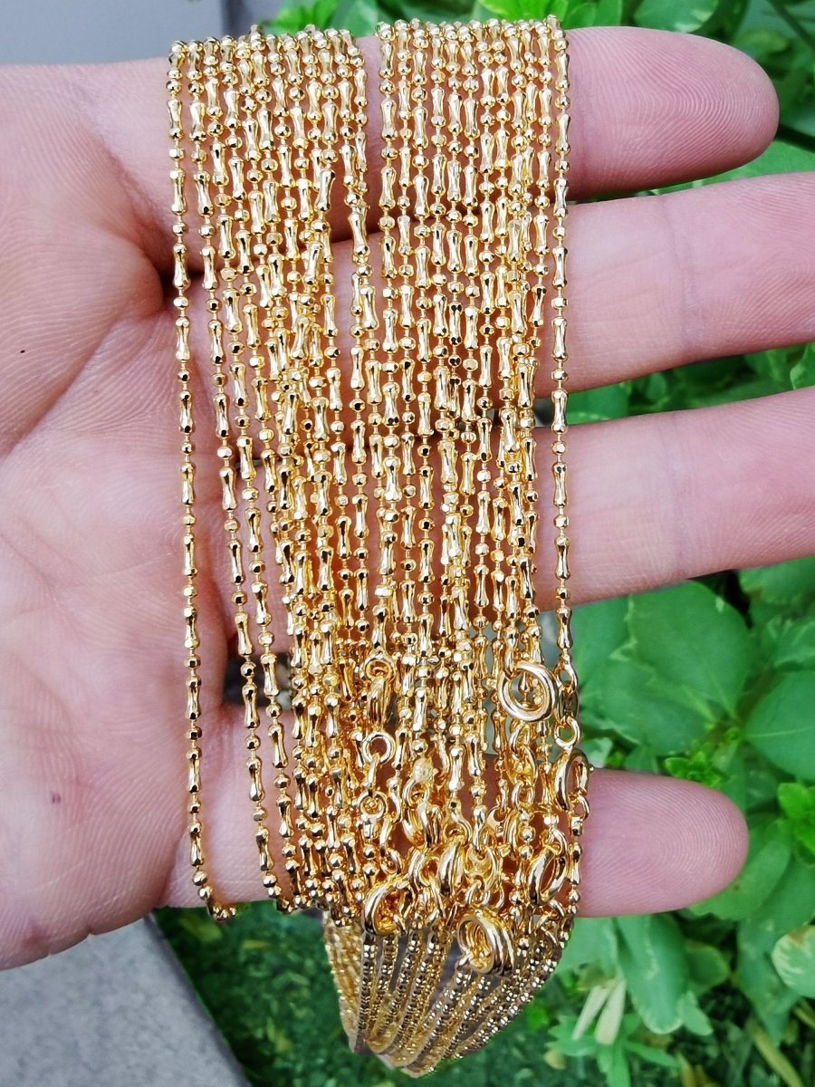 24K Gold Plated 1.6mm Bead Chain Necklace in 23.4 Inch Length Finished Chain Ready To Wear w/ Spring Clasps | CN-810  Clearance Pricing