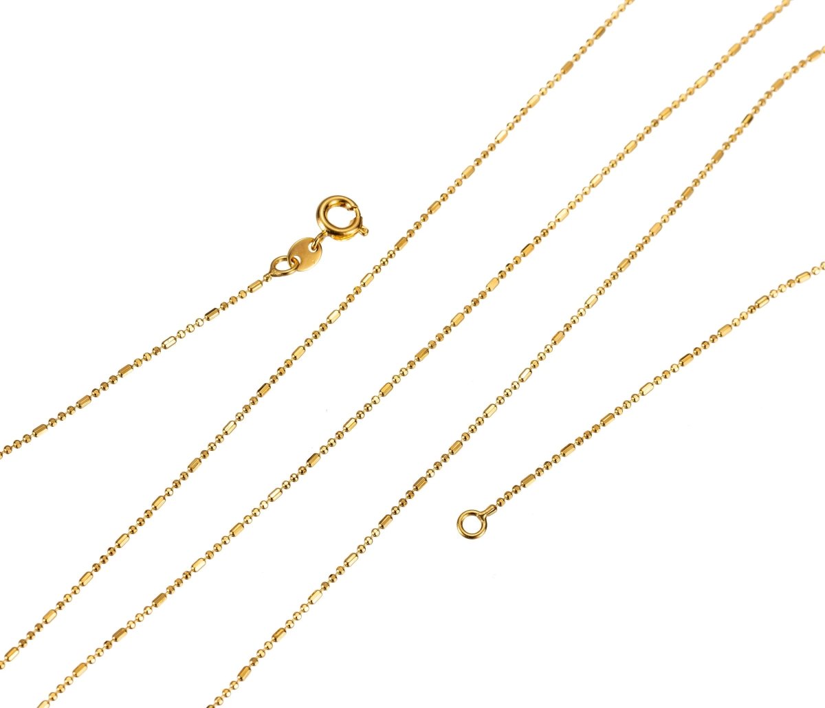 24K Gold Plated Bead Necklace - Dainty 0.8mm, 1mm Bead Chain - 13.7, 19.6 Inches Bead Necklace w/ Spring Ring | CN-484, CN-506  Clearance Pricing