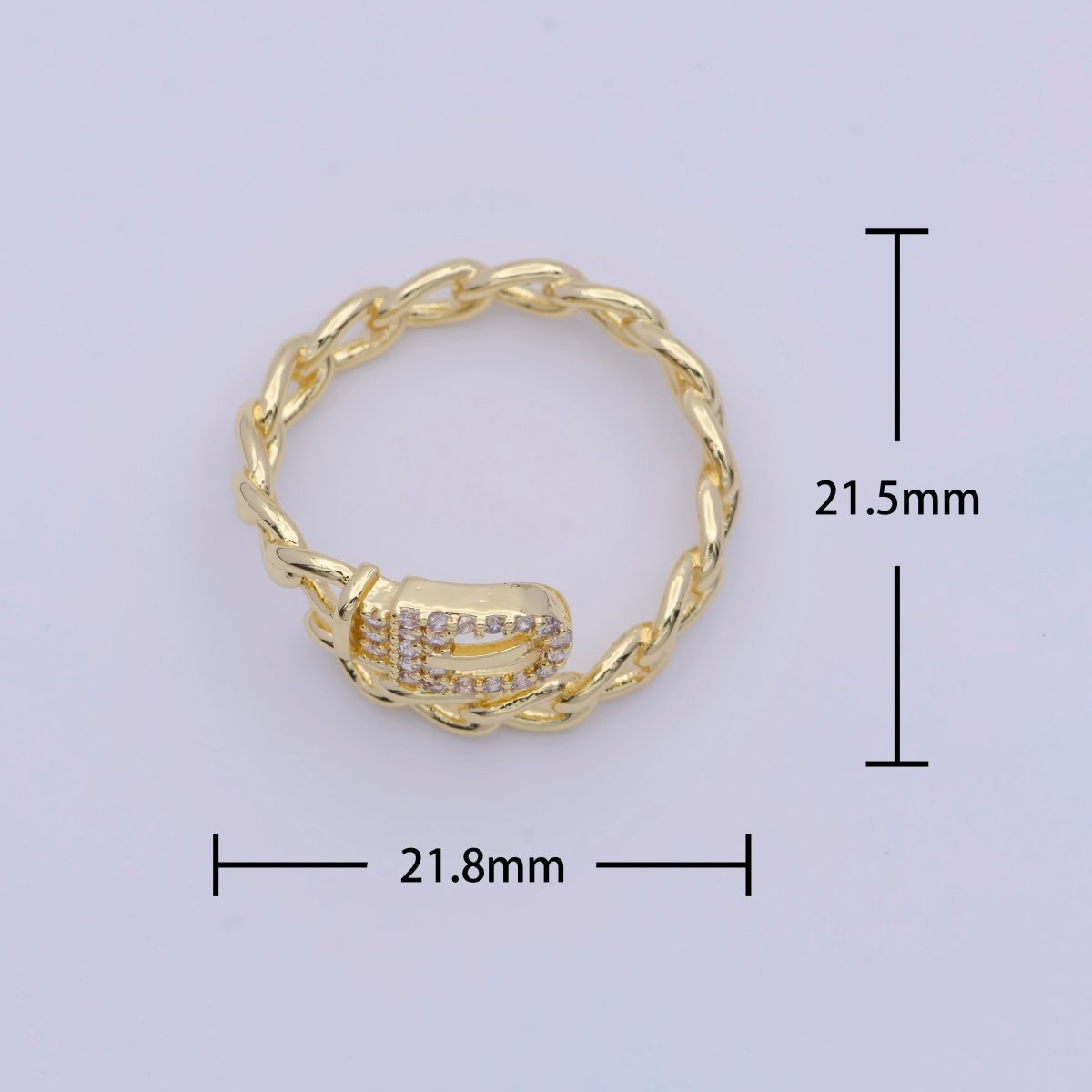 24K Gold Plated Belt Buckle Ring with Curb Chain Link for Wholesale Jewelry U-100