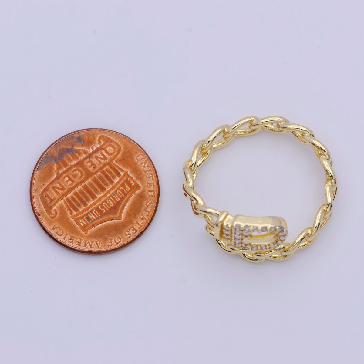 24K Gold Plated Belt Buckle Ring with Curb Chain Link for Wholesale Jewelry U-100