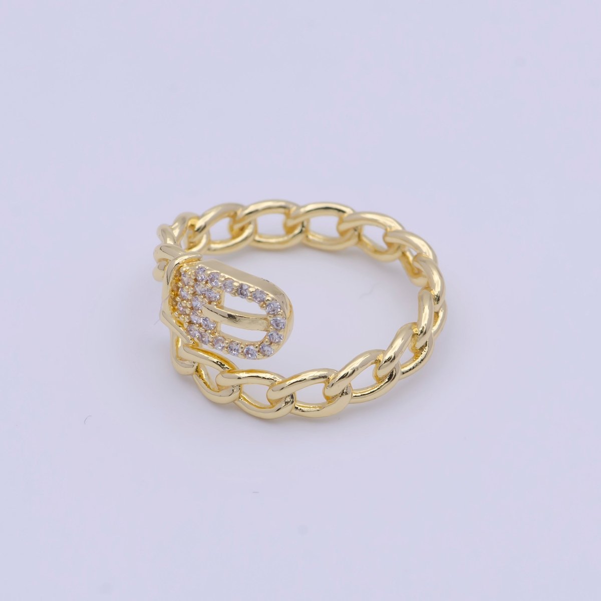 24K Gold Plated Belt Buckle Ring with Curb Chain Link for Wholesale Jewelry U-100