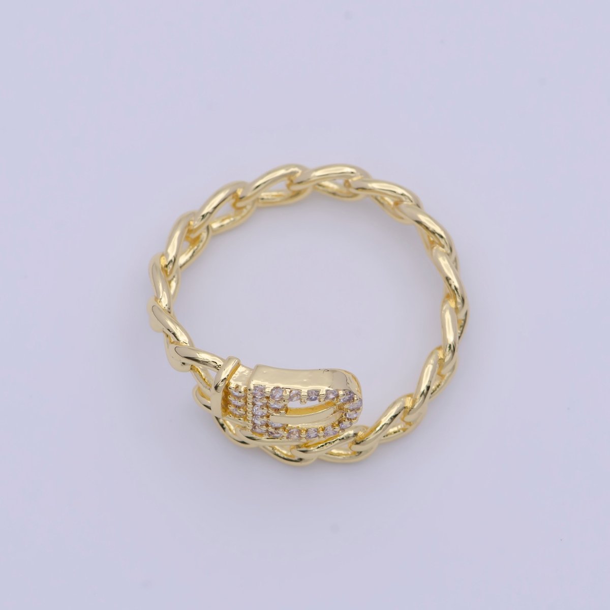 24K Gold Plated Belt Buckle Ring with Curb Chain Link for Wholesale Jewelry U-100