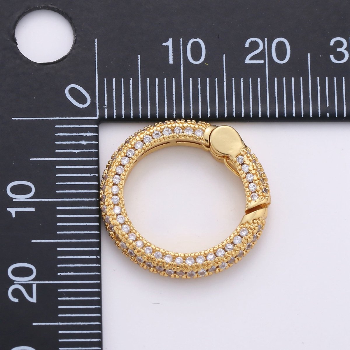 0S 24K Gold-Plated Circle Carabiner, Pave Cubic Zirconia Rhinestones, Hinged Clip Clasp L-185