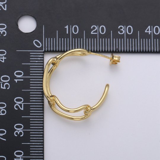 24k Gold Plated Earrings, Hoop Earrings, Long Chain Link Earring, Stud Earring, Gift for Her, Earrings for Women, Everyday Wear Earring Q-528