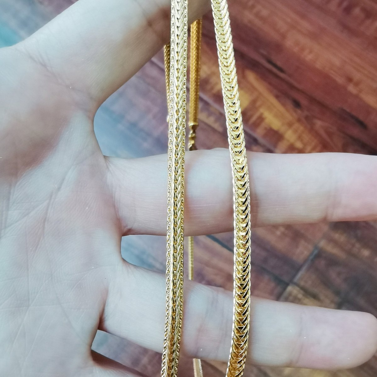 24K Gold Plated Herringbone Snake Star Weave Designed Necklace - 20 inches, 4mm Designed Necklace w/ Lobster Clasps | CN-753  Clearance Pricing