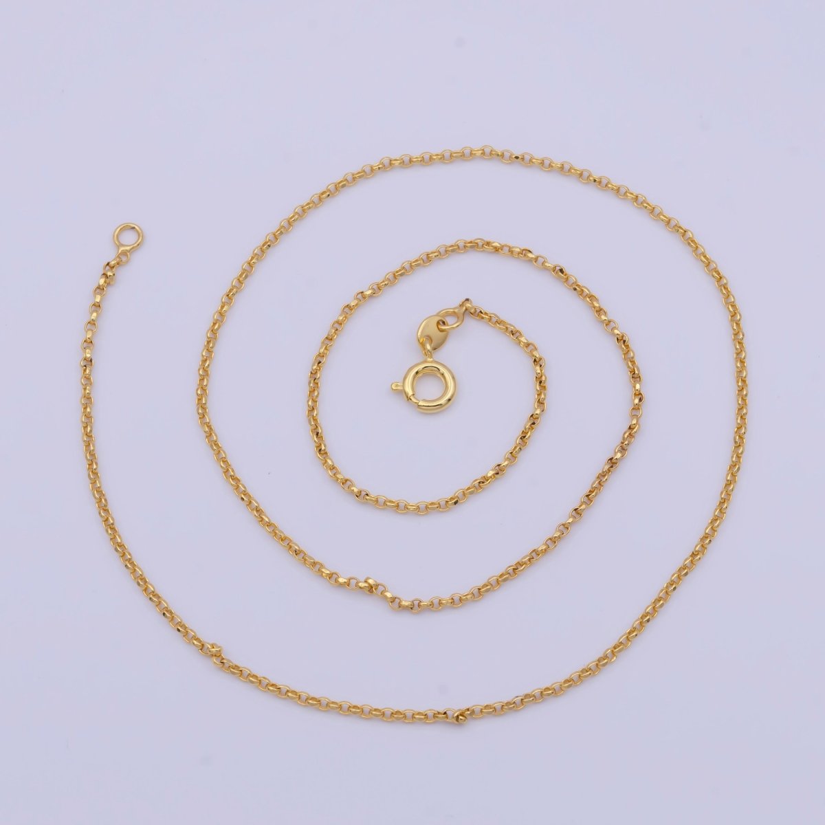 24k Gold Plated Rolo Link Chain Necklace 1.3mm Yellow ROLO Link Chain Layering Necklace | WA-1123 WA-1124 Clearance Pricing