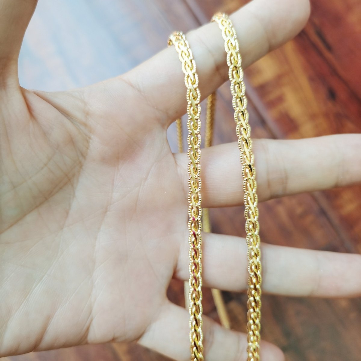 24K Gold Plated Snake Tinsel Designed Chain, 4mm Gold Designed Chain, Vintage Gold Designed Chain, 20 inches Designed Necklace w/ Lobster Clasps | CN-754  Clearance Pricing