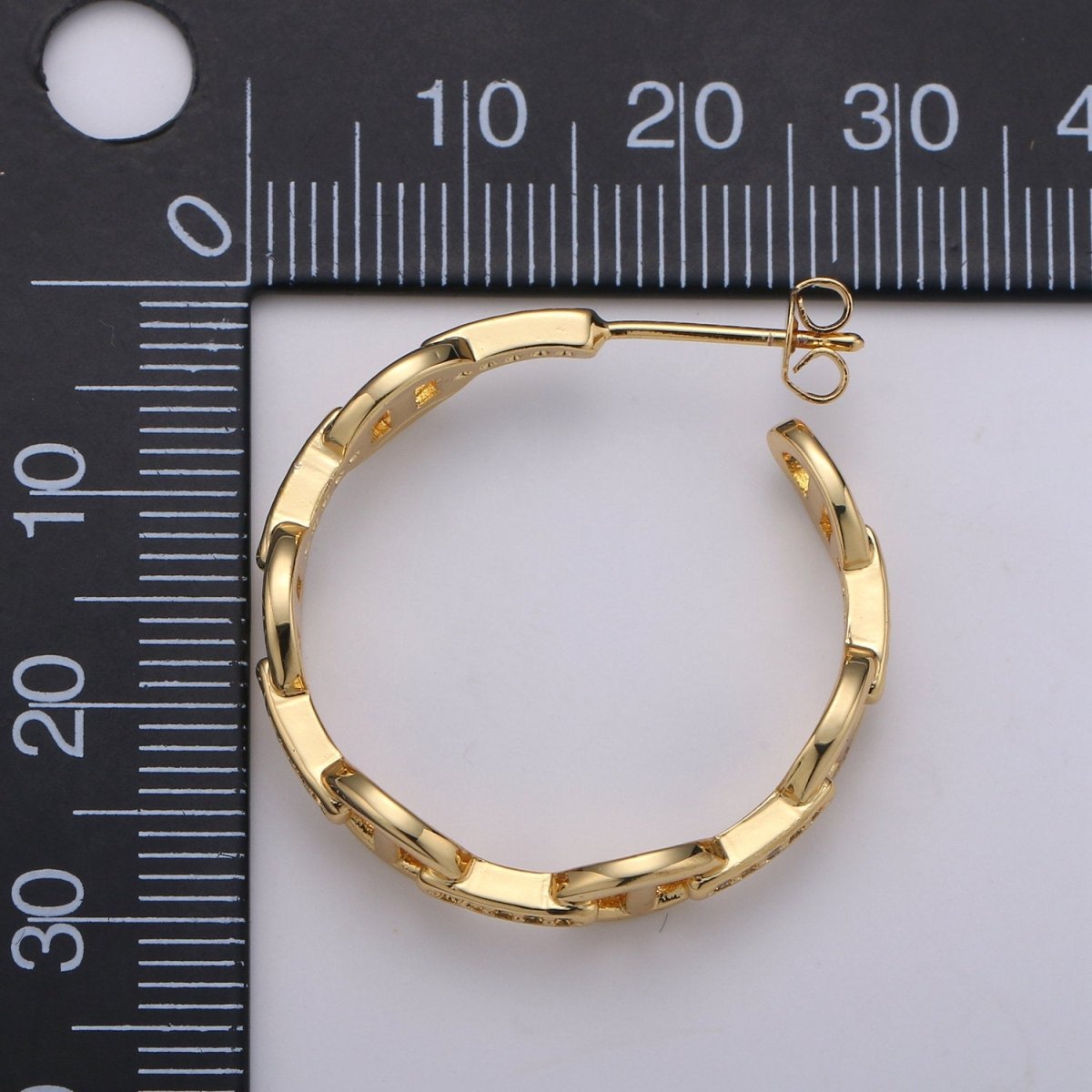 24K Gold Vermeil Mariner's Link Chain Earrings Gold Hoops Earring with CZ Cubic Zirconia Q-119
