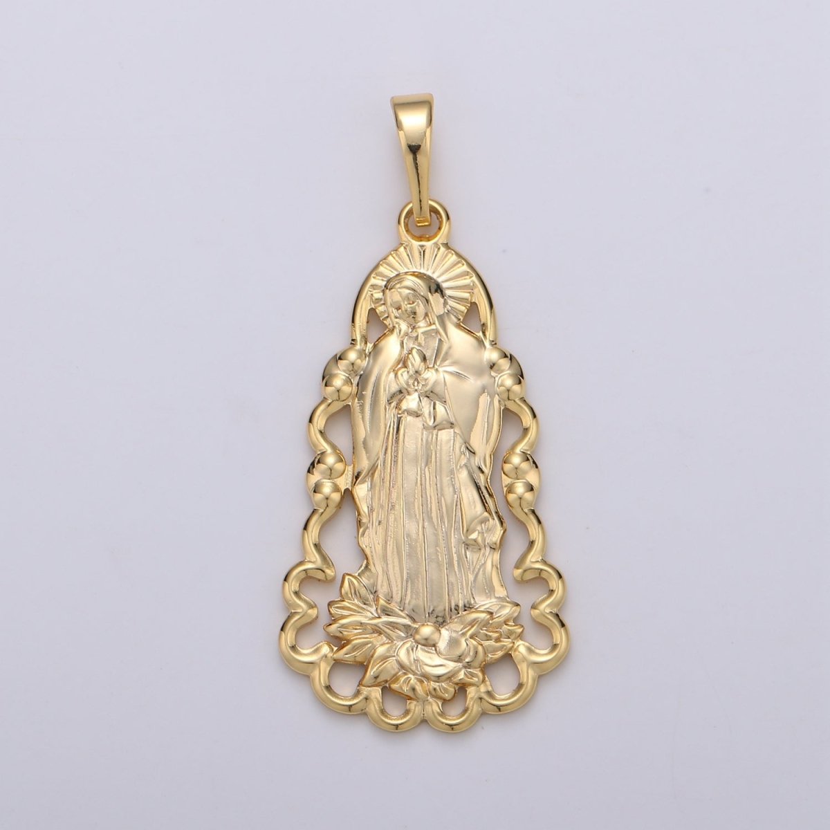 24K Guadalupe Pendant â€¢  Yellow Gold Lady of Guadalupe Pendant â€¢ Religious Pendant â€¢ Gold Virgin Mary Pendant Necklace J-122