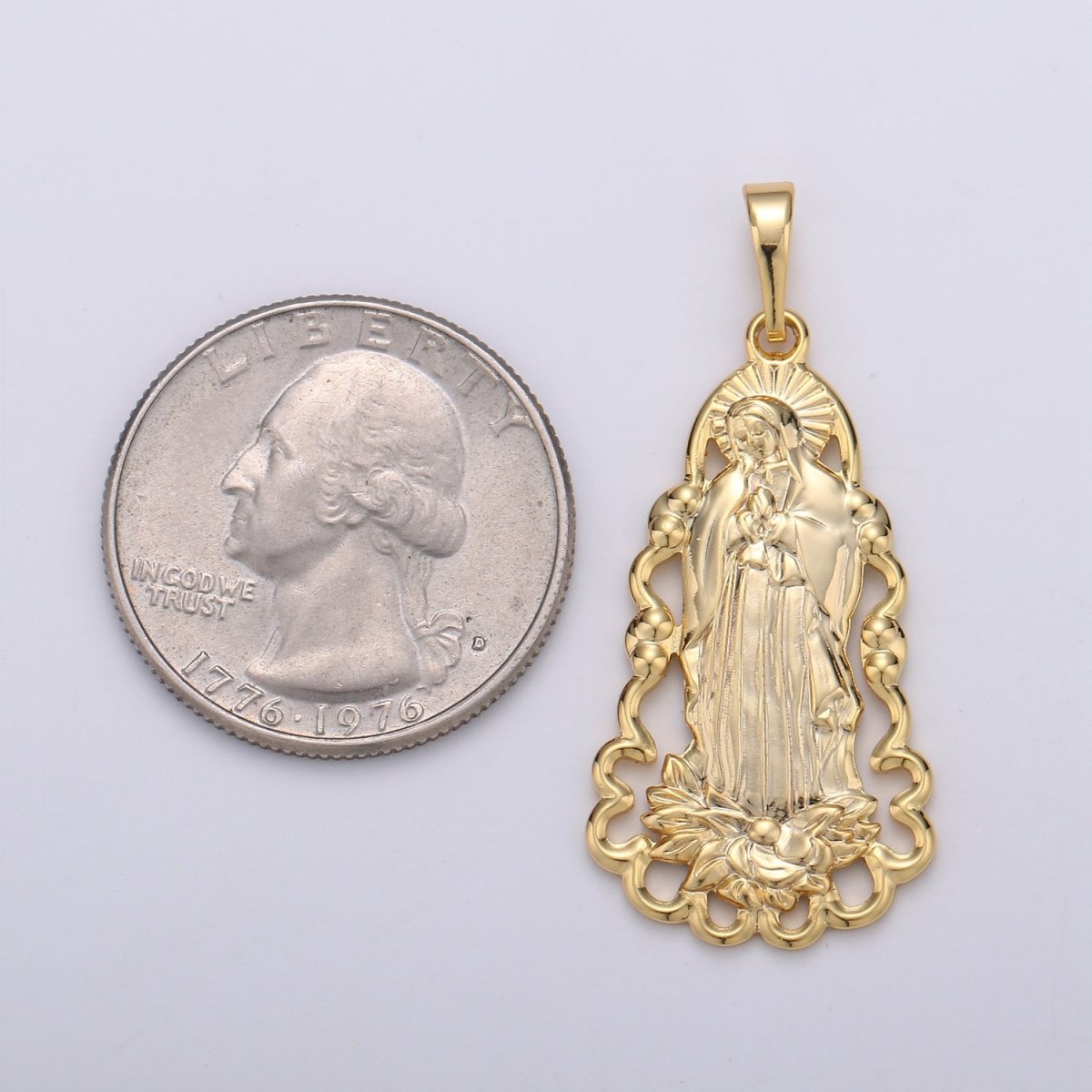 24K Guadalupe Pendant â€¢  Yellow Gold Lady of Guadalupe Pendant â€¢ Religious Pendant â€¢ Gold Virgin Mary Pendant Necklace J-122