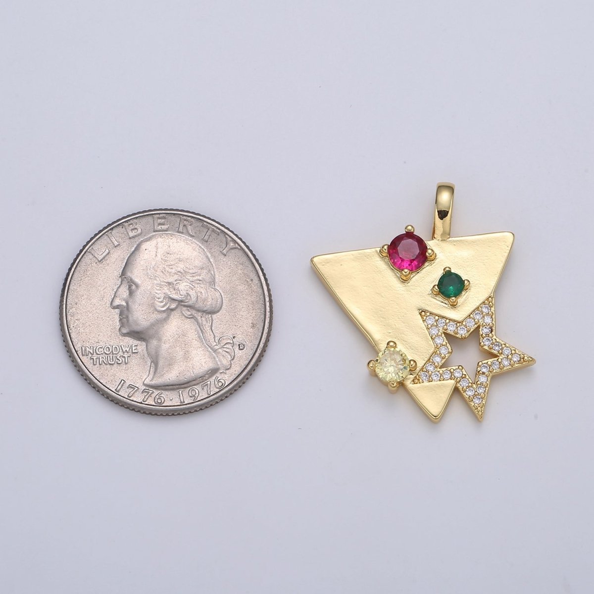 24K Red Green Gold Filled Star in Triangle Pendants -J-281