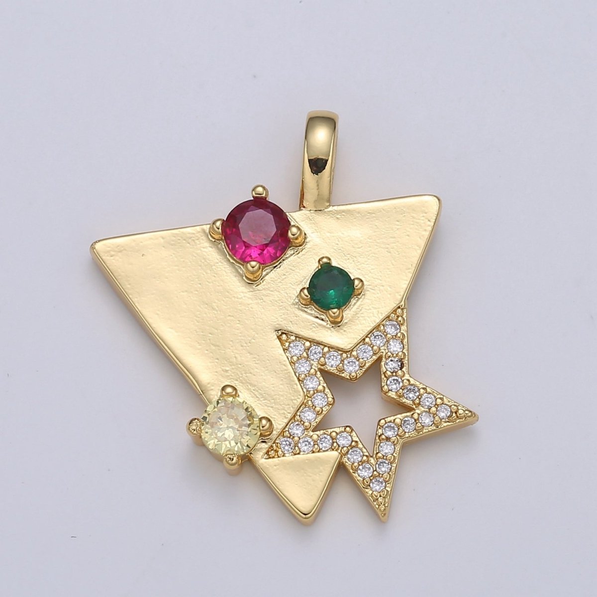 24K Red Green Gold Filled Star in Triangle Pendants -J-281
