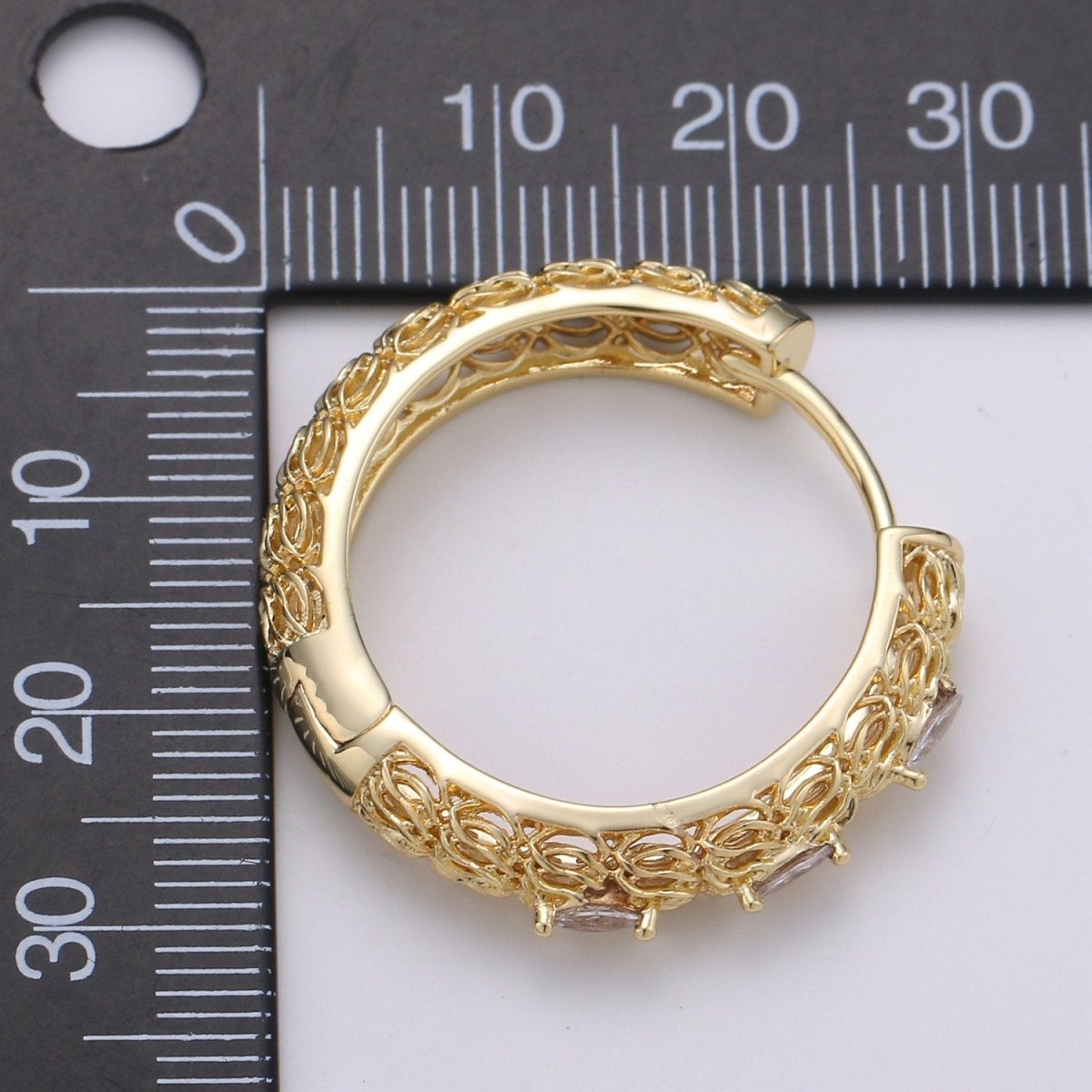 24k Vermeil Bold Earrings, Chunky Hoop Earring, Statement Earrings, Fancy CZ Earrings, Everyday Wear Earrings 30mm Earring Q-285