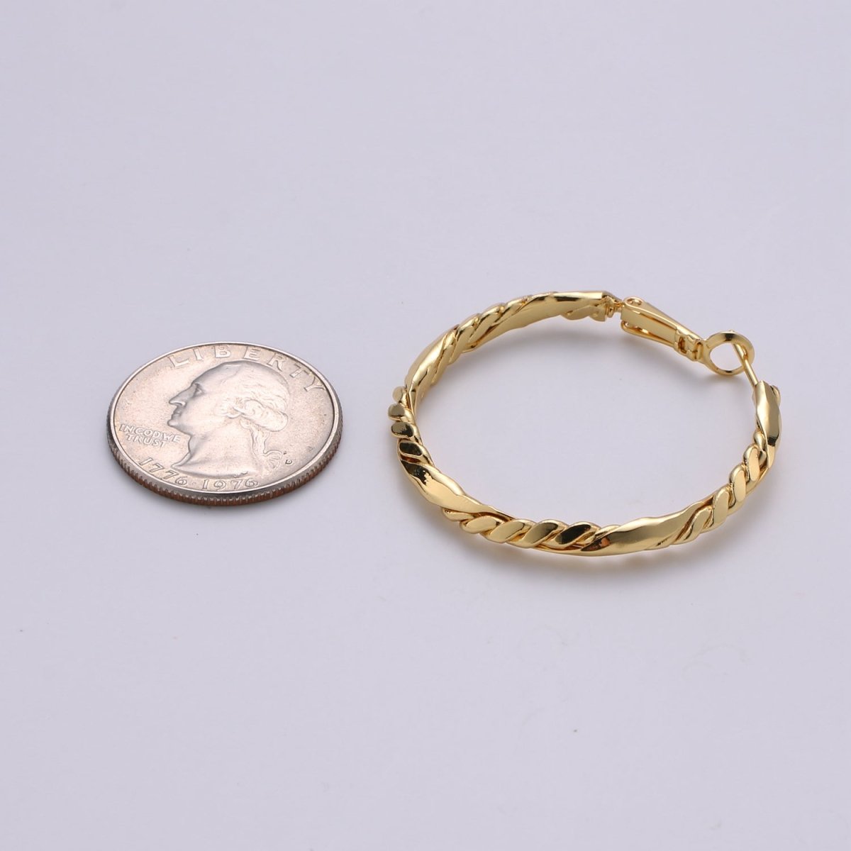 24k Vermeil Gold Earrings, Hoop Earrings, Medium Hoop, Half Twisted Rope Earring, Gift for Her, Earrings for Women, Everyday Wear Earring Q-527