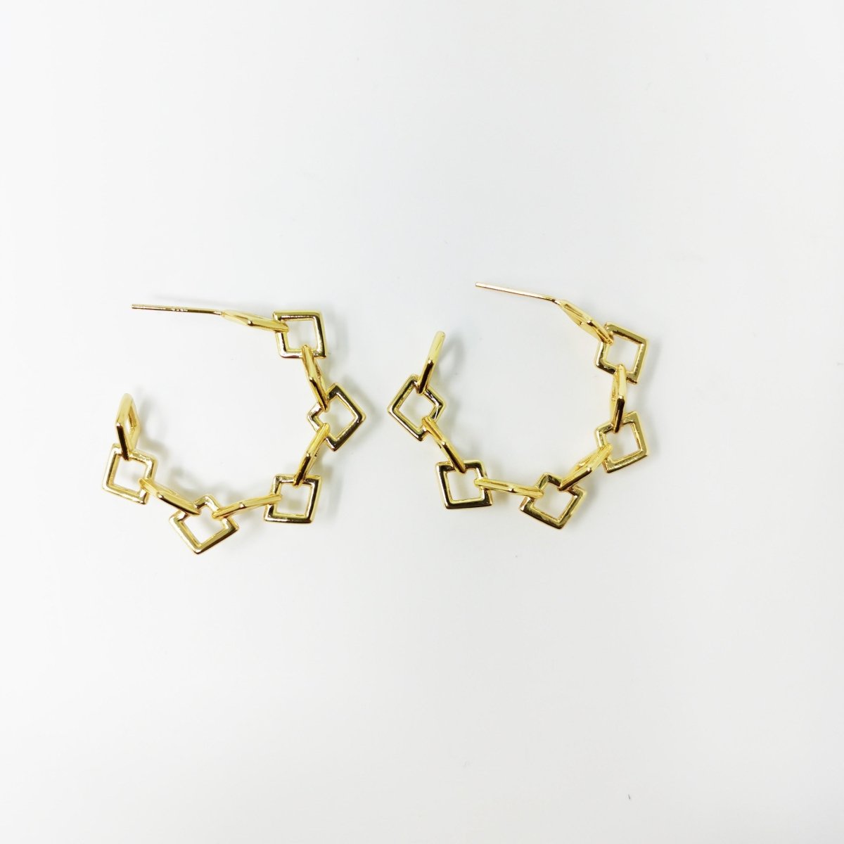 24k Vermeil Gold Earrings, Hoop Earrings, Medium Hoop, Square Linked Earring, Gift for Her, Earrings for Women, Everyday Wear Earrings, K-741