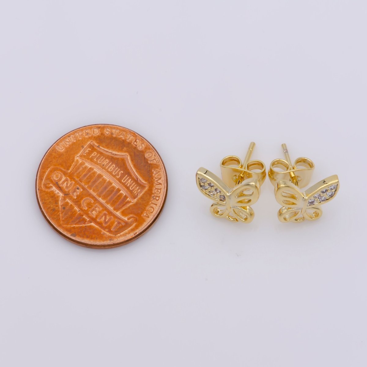 24k Vermeil Gold Earrings, Stud Earring, Butterfly Earring, Gift for Her, Earrings for Women, Everyday Wear Earrings, Cubic Zirconia Jewel, K-747