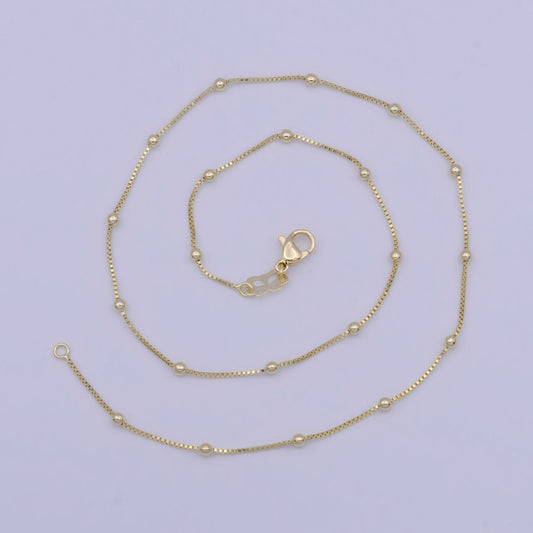 2.4mm Satellite Bead Box 16 Inch Gold Chain with Lobster Clasps Necklace For Jewelry Making | WA-1109 Clearance Pricing